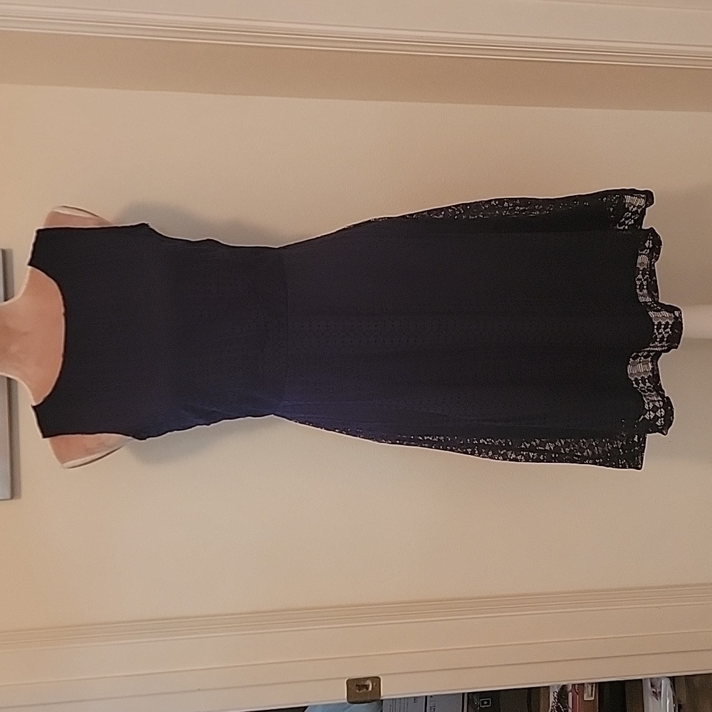 Kim Rogers Lace Overlay Dress Fit & Flare, Navy Blue Size S - Picture 1 of 8